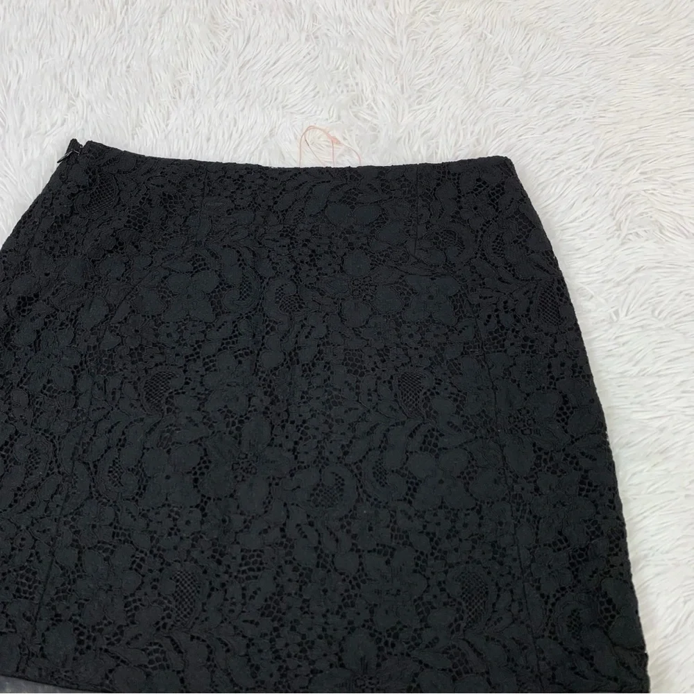Rebecca Taylor black Lace faux Wrap mini Skirt with leather trim‎